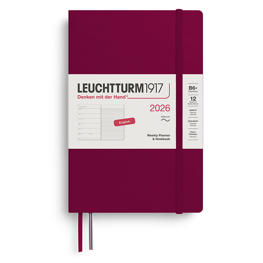 LEUCHTTURM Çanta Boy (B6+) 12 Aylık Ajanda ve Not Defteri (Çizgili) 2026 Yumuşak Kapak, İngilizce, Liman Kırmızısı