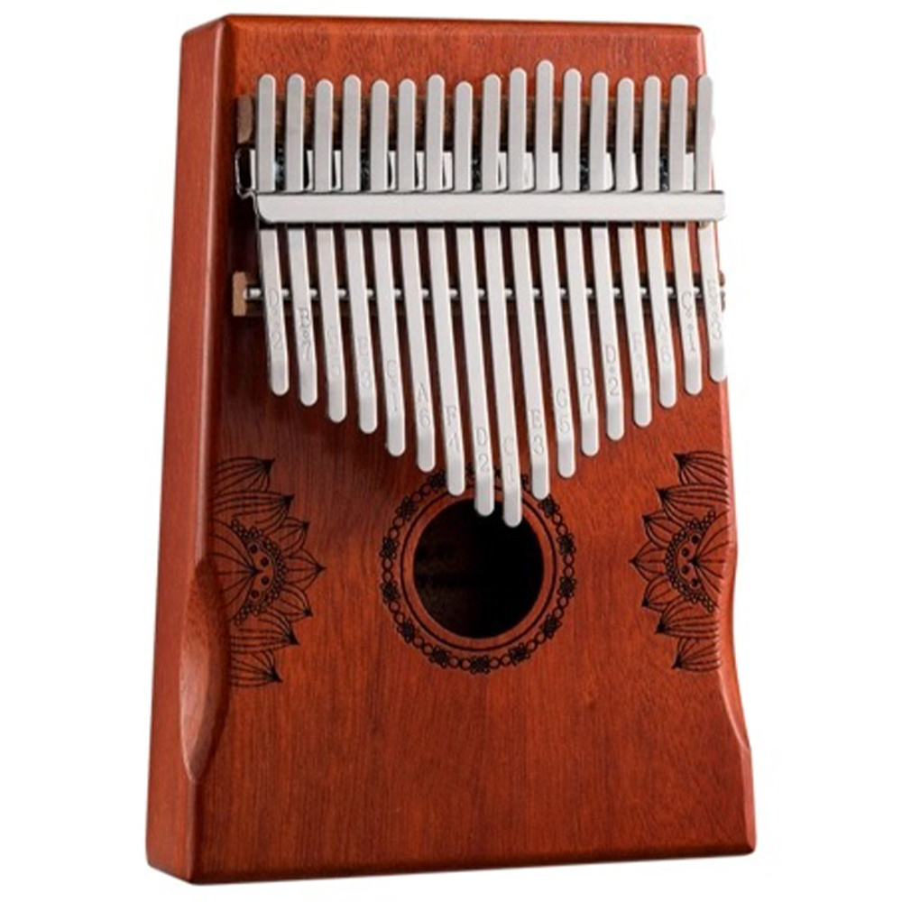 YOGIXO Kalimba 17 Notalı - Red Painting Lotus Desenli Delik - Mahogany