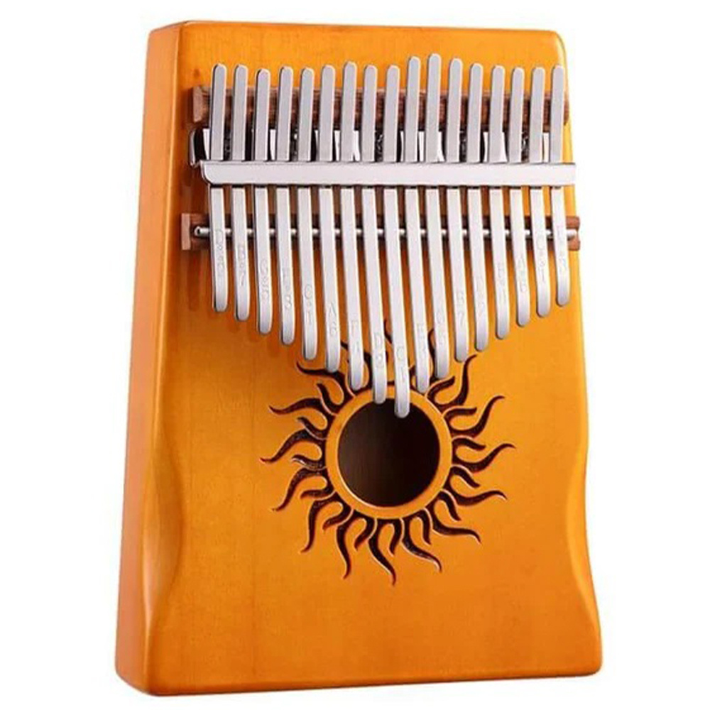 YOGIXO Kalimba 17 Notalı - Yellow Painting Güneş Desenli Delik - Poplar