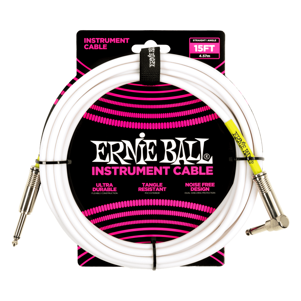 ERNIE BALL 15ft PVC Düz/L Uç 4.5 Metre Beyaz Enstrüman Kablosu