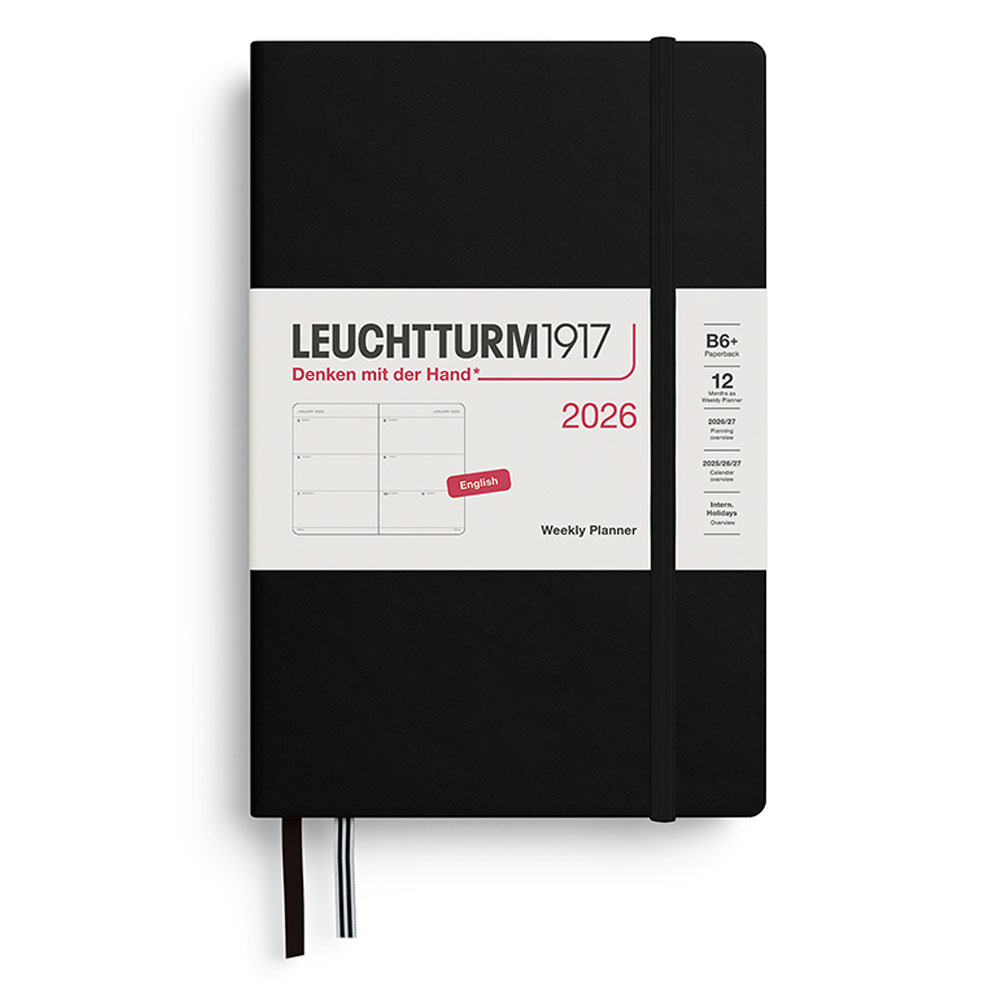LEUCHTTURM Çanta Boy (B6+) 12 Aylık Haftalık Ajanda 2026 Sert Kapak, İngilizce, Siyah