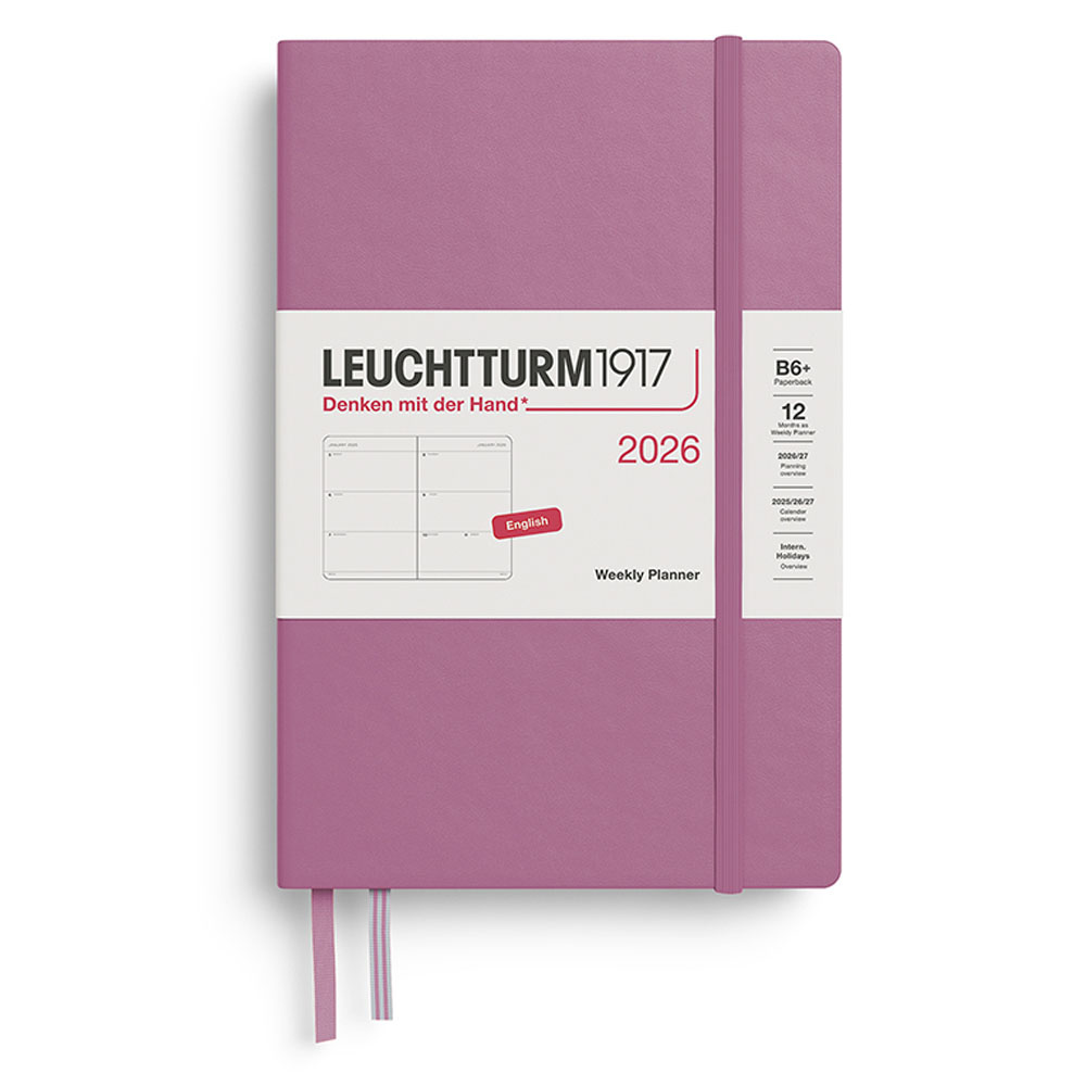 LEUCHTTURM Çanta Boy (B6+) 12 Aylık Haftalık Ajanda 2026 Sert Kapak, İngilizce, Tozlu Gül