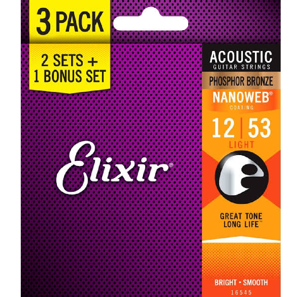 Elixir 16545 012-053 Nanoweb Akustik Gitar Teli 3lü Set