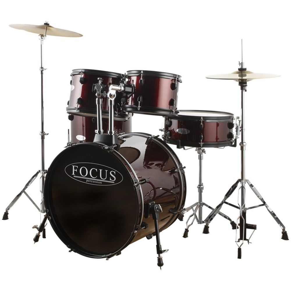 FOCUS FCP0803-WR 5 Parça (20B/10T/12T/14F/14S) Aksamlı & Zilli Bordo Akustik Davul Seti