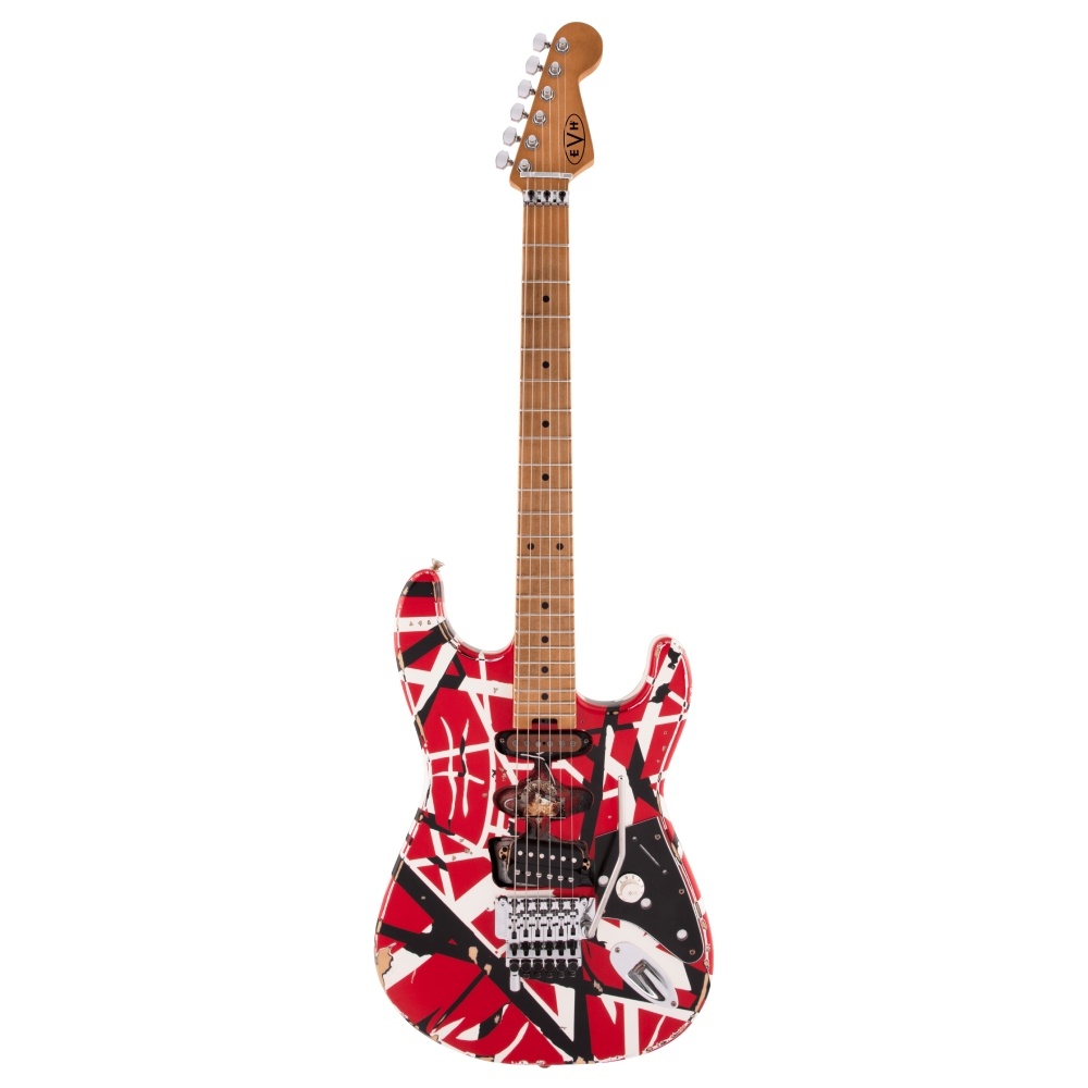 EVH Striped Frankenstein Frankie Akçaağaç Klavye Red with Black Stripes Relic Elektro Gitar