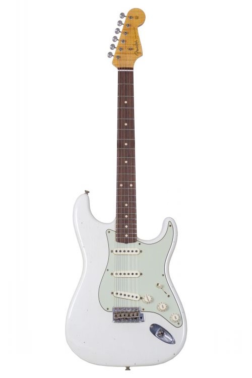 Fender Custom Shop Limited Edition 1959 Special Stratocaster Journeyman Relic Aged Olympic White Flame Maple Elektro Gitar