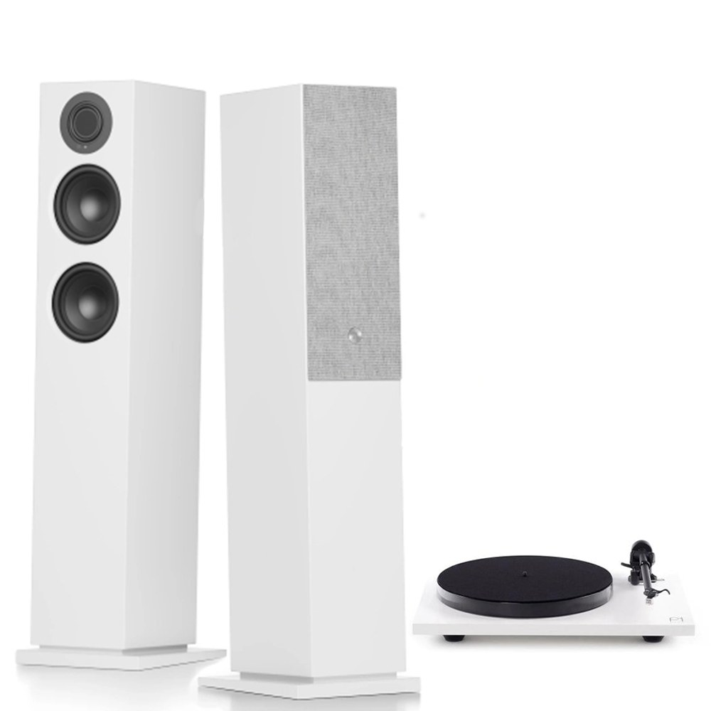 Audio Pro A48 White Hoparlör, Rega Planar 1 Plus White Pikap Hi-Fi Müzik Sistemi
