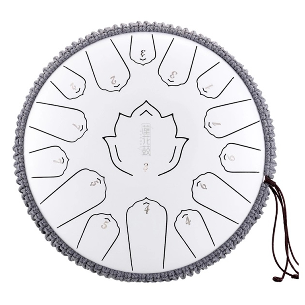 YOGIXO Tongue Drum 15 Notalı 12″ Lotus Desenli - Beyaz