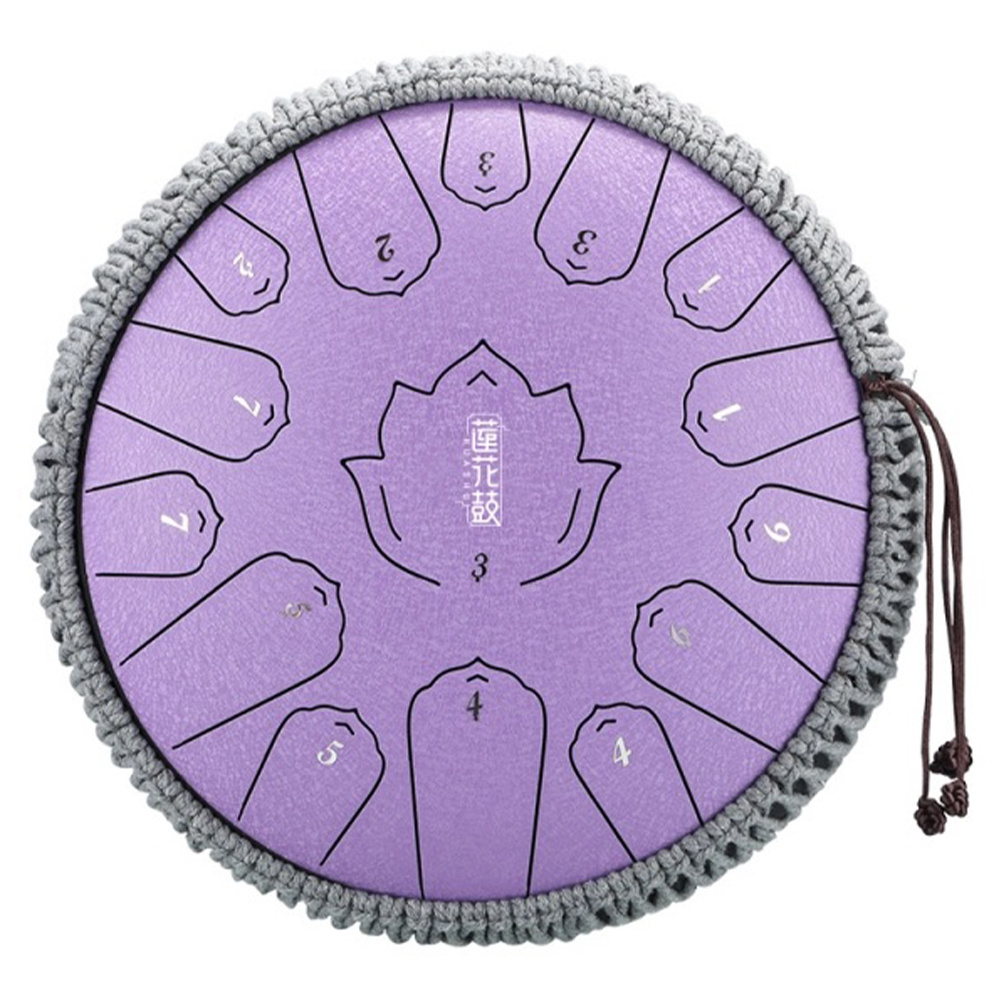 YOGIXO Tongue Drum 15 Notalı 12″ Lotus Desenli - Lavanta