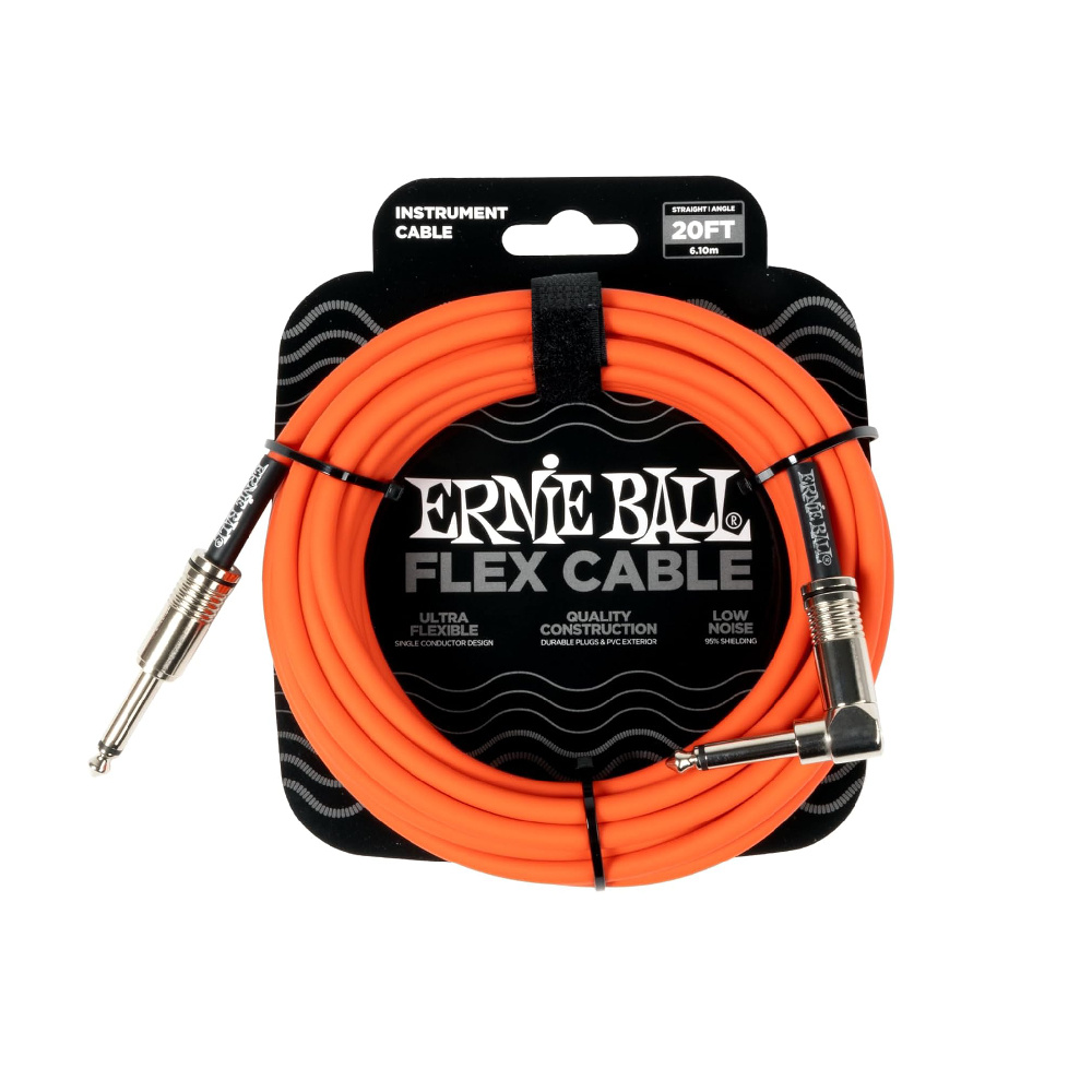 ERNIE BALL Enstrüman Kablosu Esnek Düz Açılı 20Ft - Orange