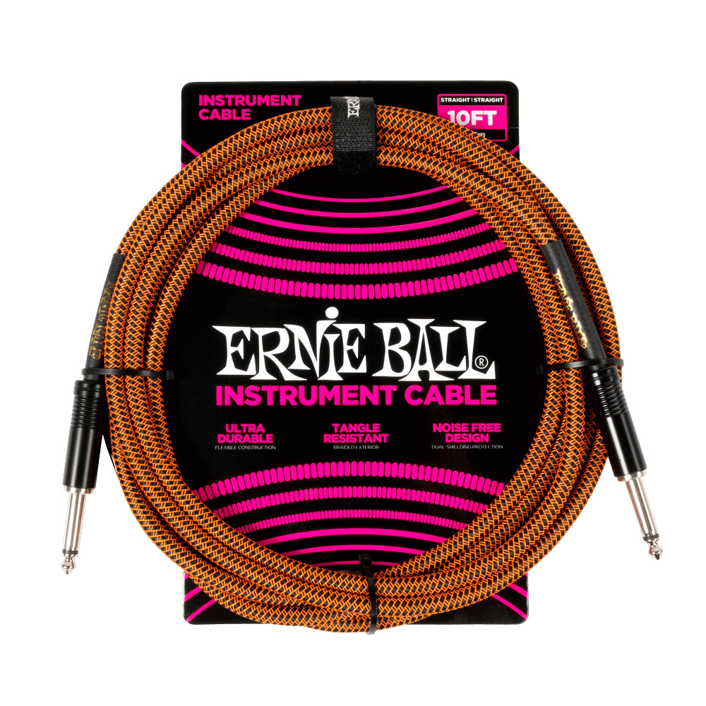 ERNIE BALL Enstrüman Kablosu Esnek Düz Açılı 10Ft - Turuncu