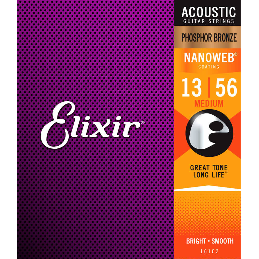Elixir 16102 Nanoweb .013-.056 Fosfor Bronz Medium Akustik Gitar Teli