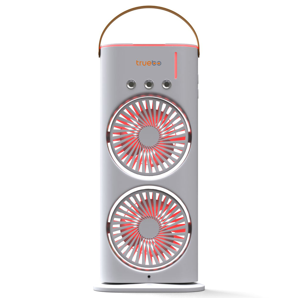 TRUEBO AirWind - Masaüstü Buhar Püskürtmeli Taşınabilir Şarjlı Led Işık Çift Fanlı Vantilatör - Beyaz