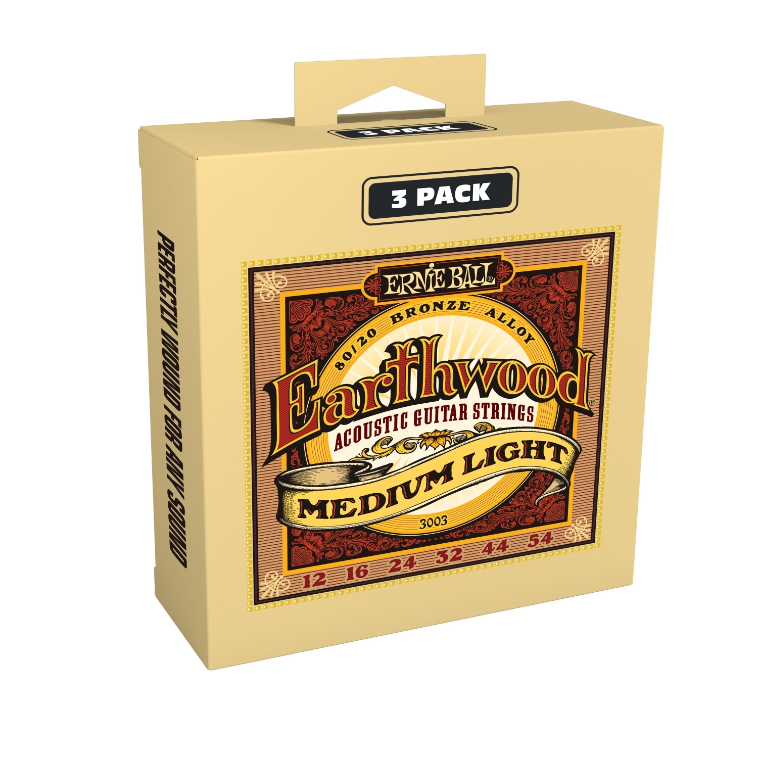 Ernie Ball P03003 12-54 Earthwood Medium Light 8020 Brnz Akustik Tel Seti 3lü Paket