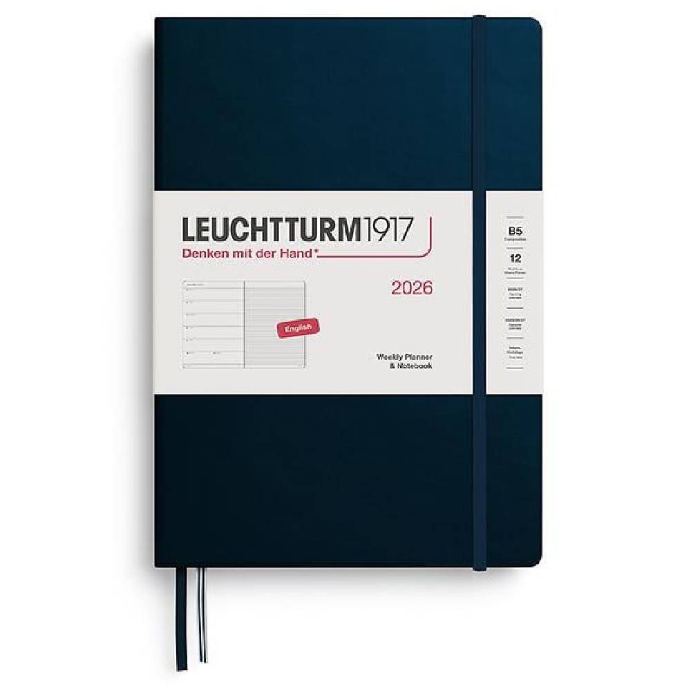 LEUCHTTURM Tablet Boy (B5) 12 Aylık Ajanda ve Not Defteri (Çizgili) 2026 Sert Kapak, İngilizce, Derin Deniz