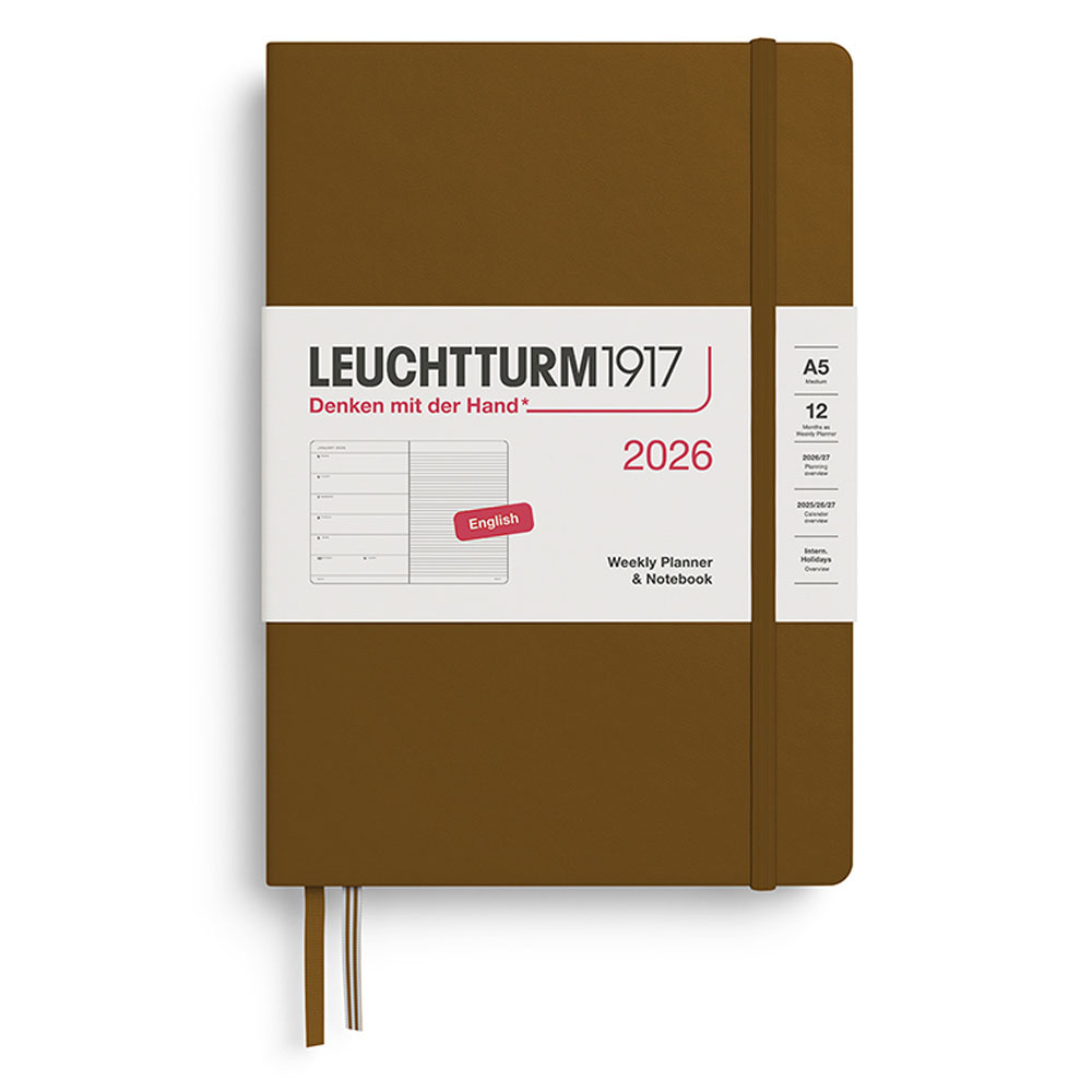 LEUCHTTURM Orta Boy (A5) 12 Aylık Ajanda ve Not Defteri (Çizgili) 2026 Sert Kapak, İngilizce, Baharat Kahvesi