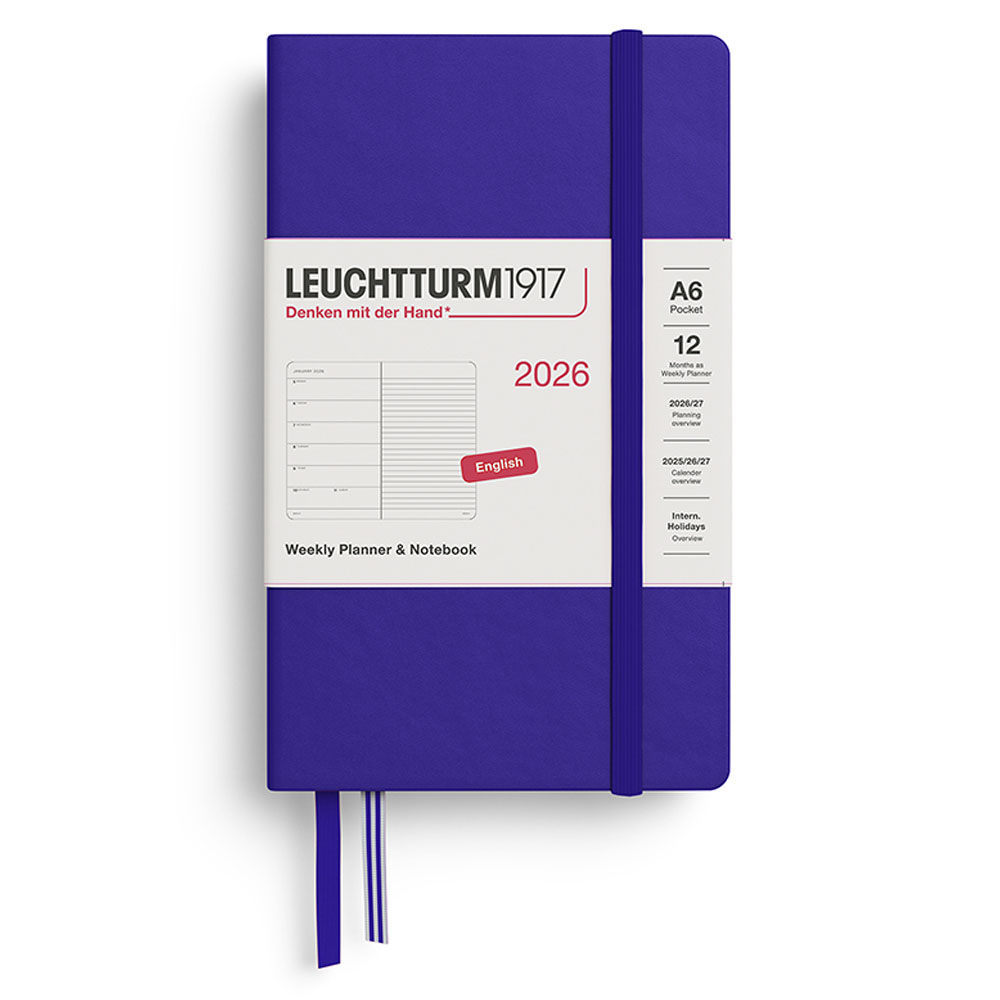 LEUCHTTURM Cep Boy (A6) 12 Aylık Ajanda ve Not Defteri (Çizgili) 2026 Sert Kapak, İngilizce, Ink Mavi