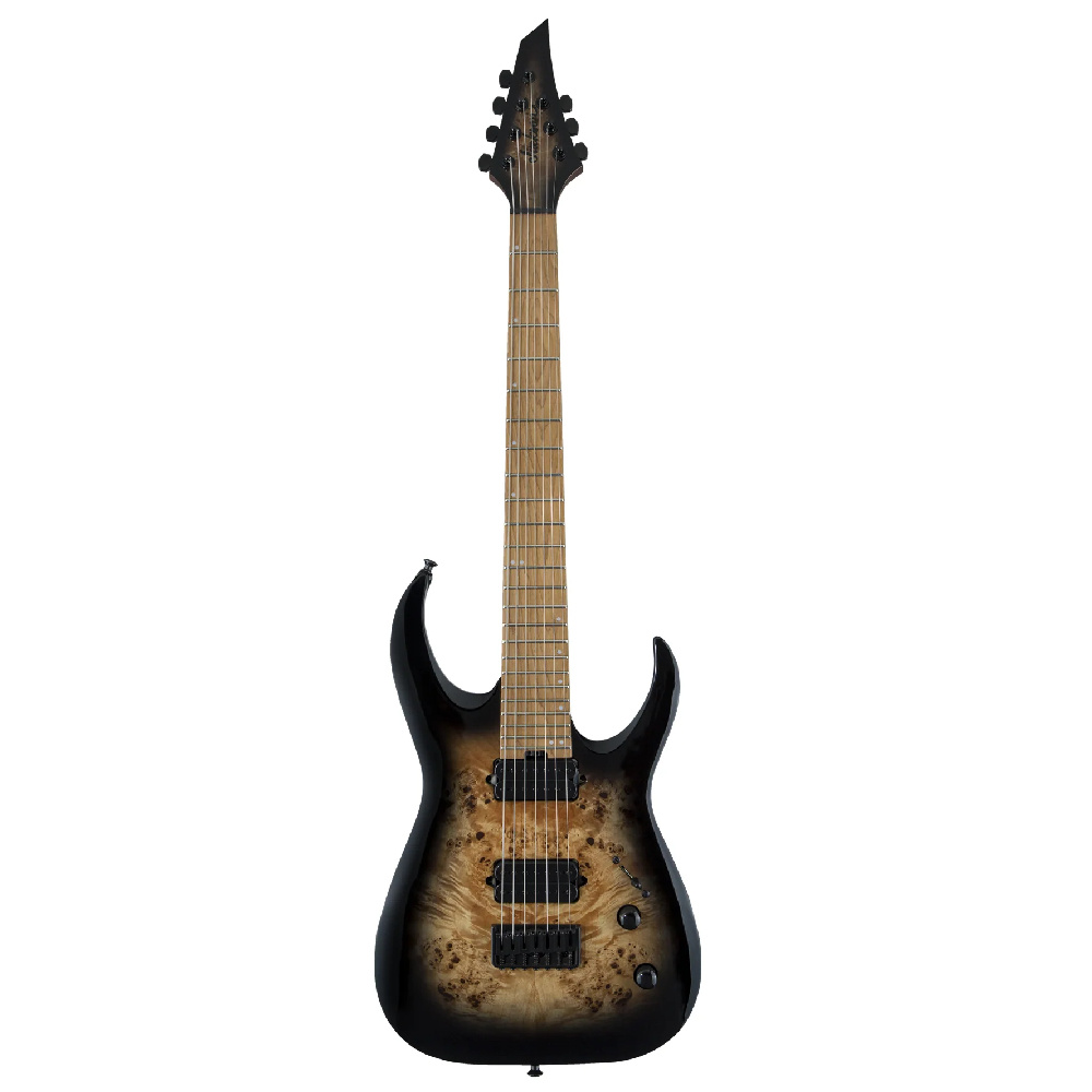 Jackson Pro Misha Mansoor Juggernaut HT7P Caramelized Akçaağaç Klavye Black Burst Burl 7 Telli Elektro Gitar