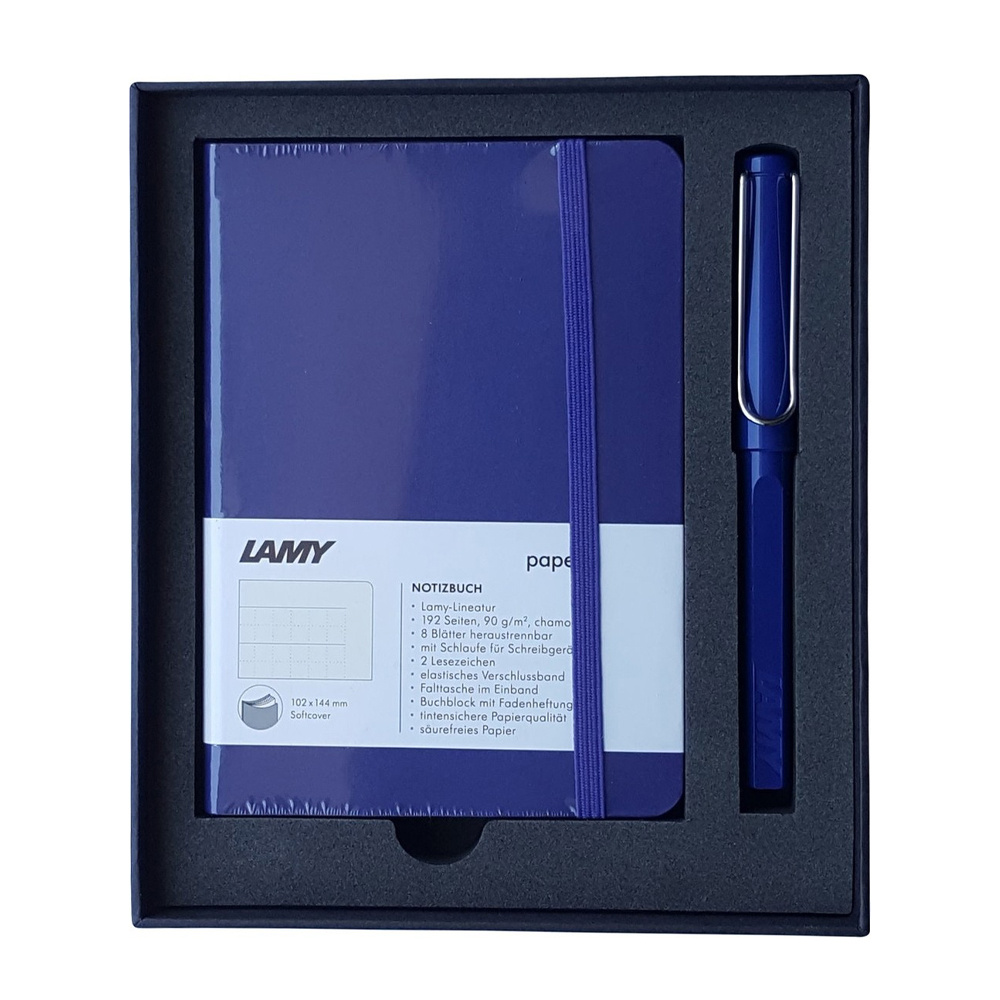 LAMY Safari Dolma Kalem Metal Klips M Uç Mavi+Lamy Yumuşak Kapak Defter A6 Mavi