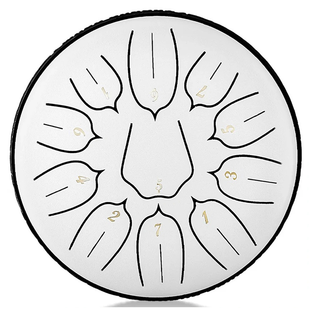 YOGIXO Tongue Drum V2 11 Notalı 6″ Lotus Desenli - Beyaz