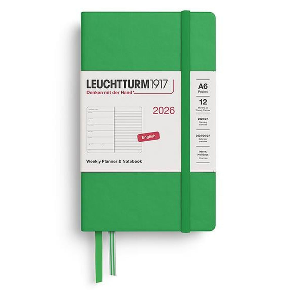 LEUCHTTURM Çanta Boy (A6+) 12 Aylık Ajanda ve Not Defteri (Çizgili) 2026 Yumuşak Kapak, İngilizce, Bahar Yaprağı