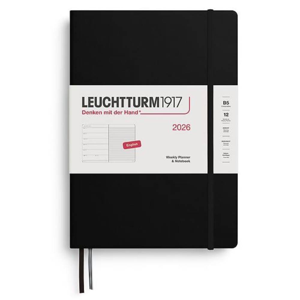 LEUCHTTURM Tablet Boy (B5) 12 Aylık Ajanda ve Not Defteri (Çizgili) 2026 Sert Kapak, İngilizce, Siyah