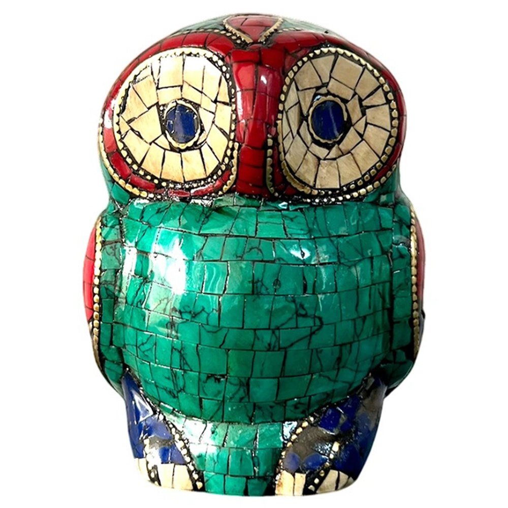 YOGIXO El Yapımı Taş İşlemeli 7 cm x 9 cm Baykuş Heykeli