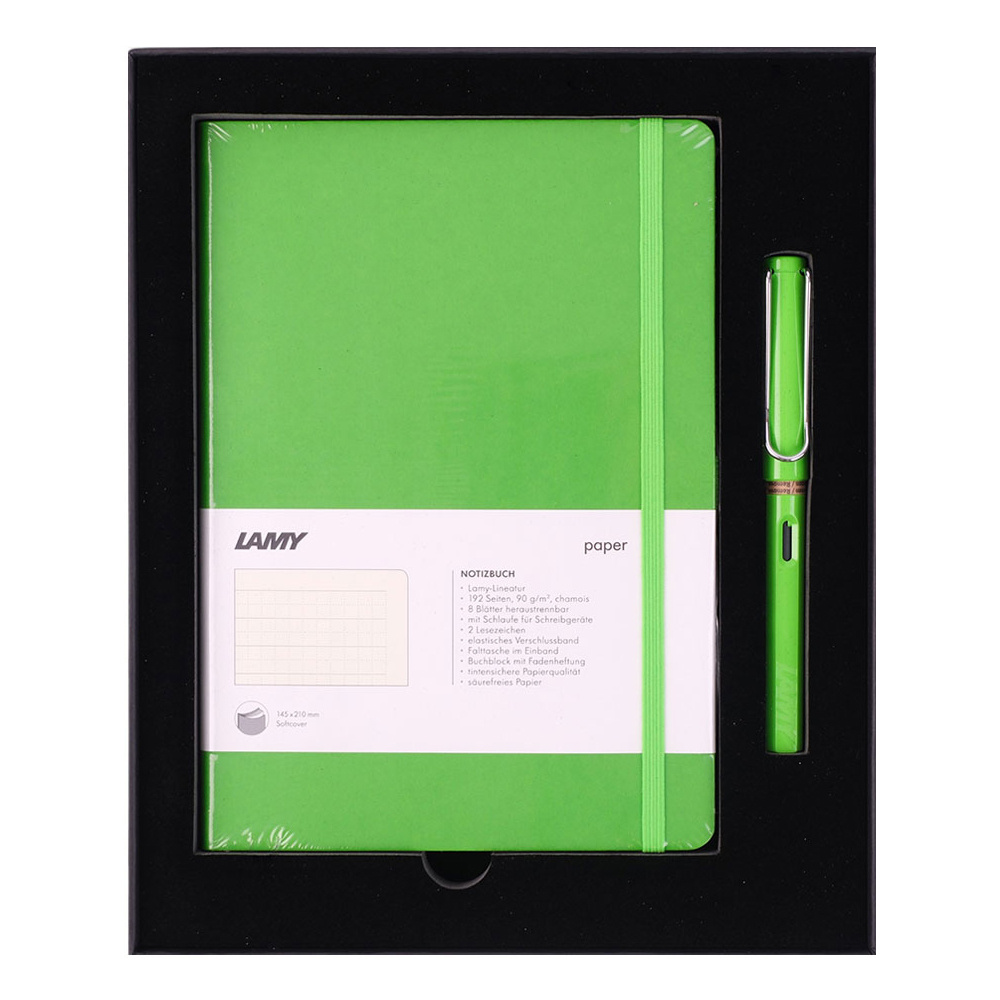 LAMY Safari Dolma Kalem Metal Klips M Uç Yeşil+Lamy Yumuşak Kapak Defter A5 Yeşil