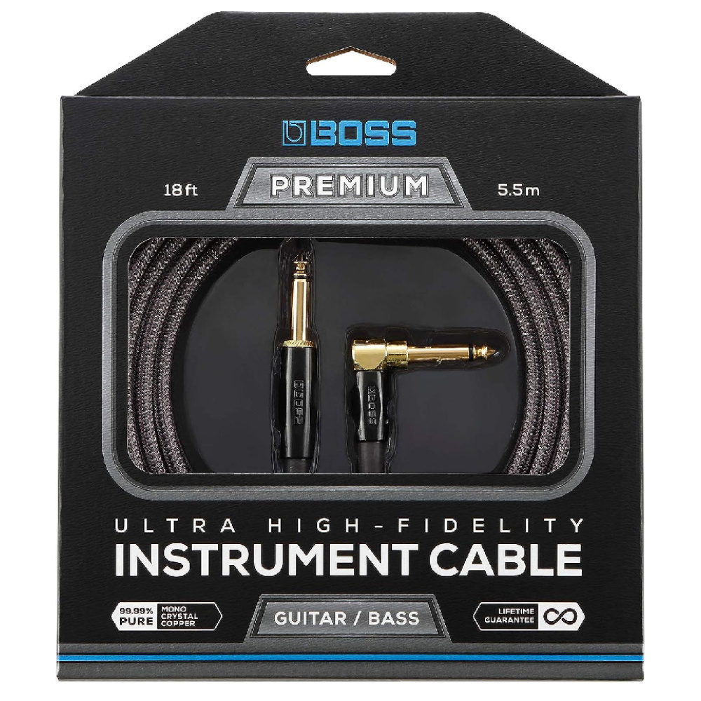 BOSS BIC-P18A Premium Düz/L uç 5.5 Metre Gri Enstrüman Kablosu