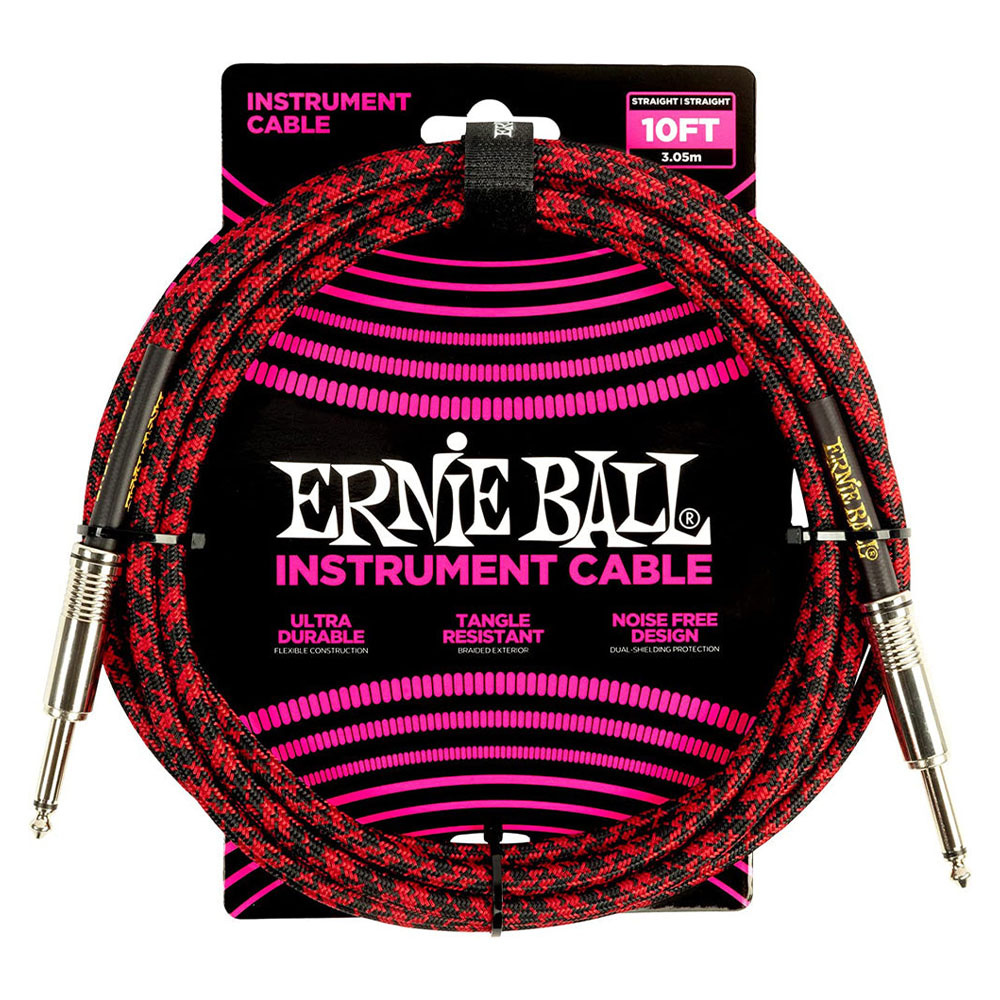 Ernie Ball P06394 10ft(3m) Kırmızı Siyah Örgü Enstrüman Kablosu