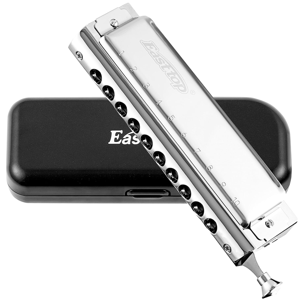 EAST TOP T10-40 Harmonica Bakır Gövde / Kromatik Pompalı / 10 Delikli / Gümüş Renk Mızıka