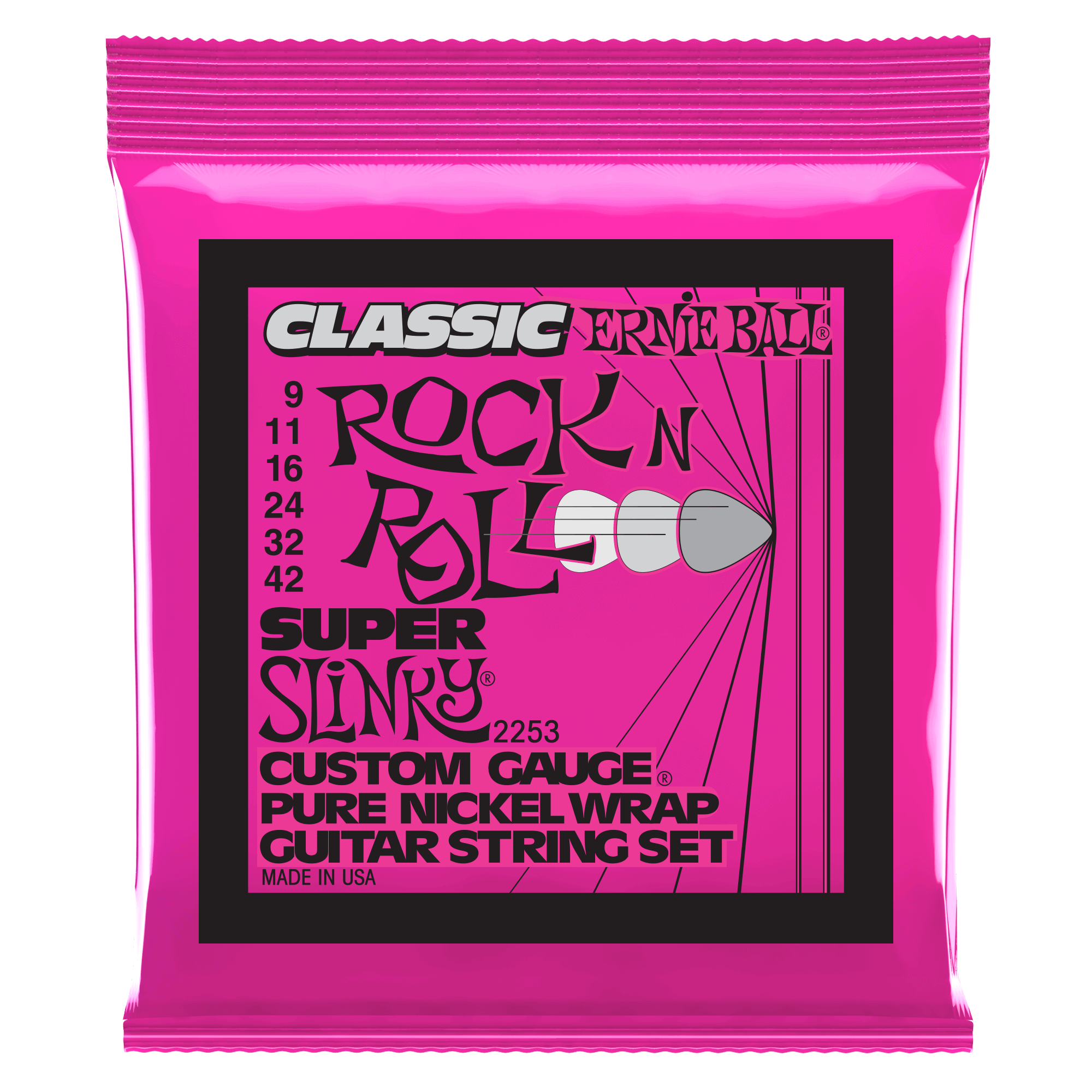 ERNIEBALL P02253 - Super Slinky Classic Rock N Roll Pure Nickel Wrap 9-42 Elektro Gitar Teli