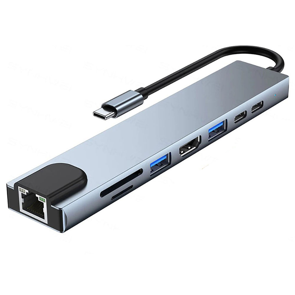 SHAZA 8 in1 USB Type-C Hub Port Adaptör HDMI USB Ethernet PD Girişli