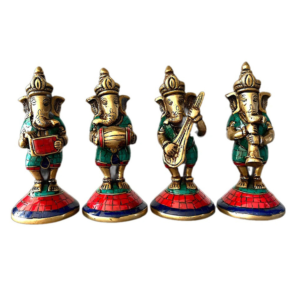 YOGIXO Müzisyen Ganesha Taş İşlemeli Mini Heykel Seti
