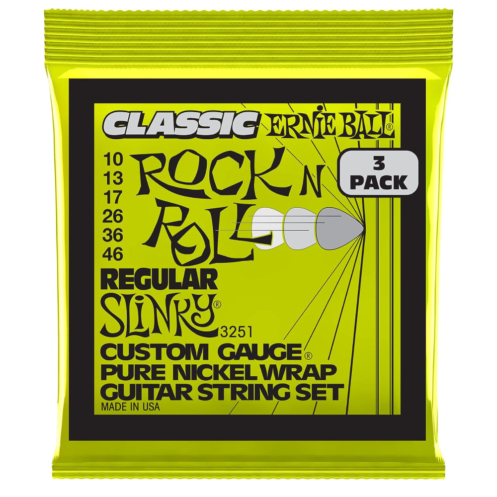 ERNIE BALL P03251 Regular Slinky Classic RnR Pure Nickel 10-46 Elektro Tel Seti 3lü Paket
