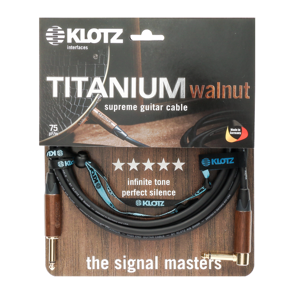 Klotz Titanium Ceviz Kaplamalı Üst Düzey Ahşap-Altın Uçlu Açılı  3mt Enstrüman Kablosu