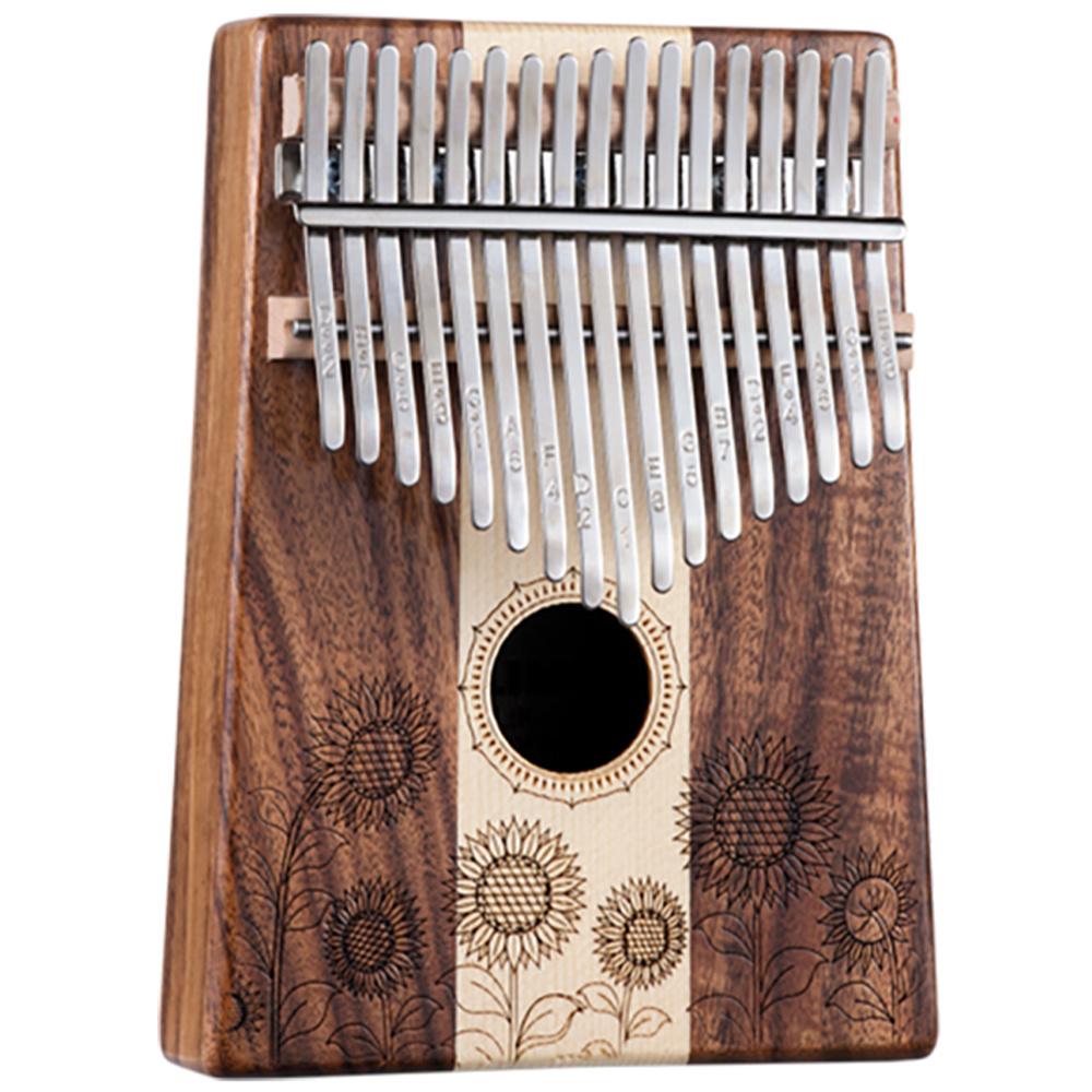YOGIXO Kalimba 17 Notalı - Ayçiçeği Desenli - Koa Ve Akçaağaç