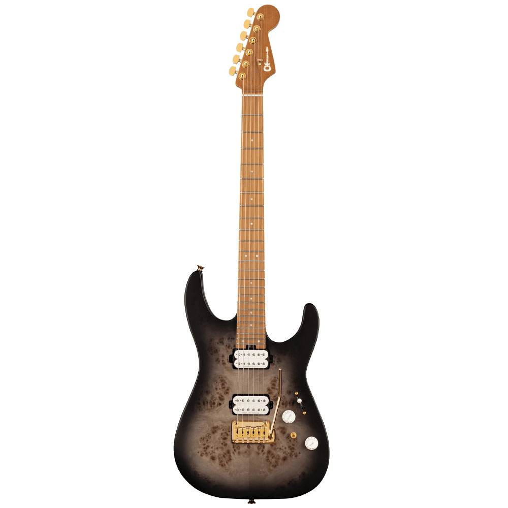 Charvel Pro-Mod DK24 HH 2PT CM Poplar Burl Karamelize Akçaağaç Klavye Transparent Black Burst Elektro Gitar