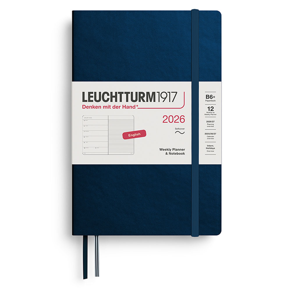 LEUCHTTURM Çanta Boy (B6+) 12 Aylık Ajanda ve Not Defteri (Çizgili) 2026 Yumuşak Kapak, İngilizce, Derin Deniz