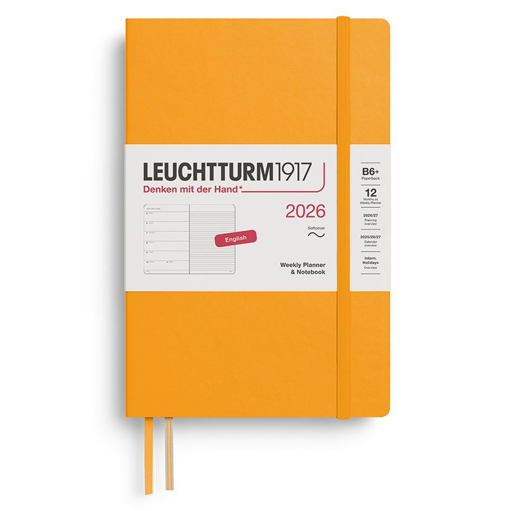 LEUCHTTURM Çanta Boy (B6+) 12 Aylık Ajanda ve Not Defteri (Çizgili) 2026 Yumuşak Kapak, İngilizce, Gündoğumu Sarı