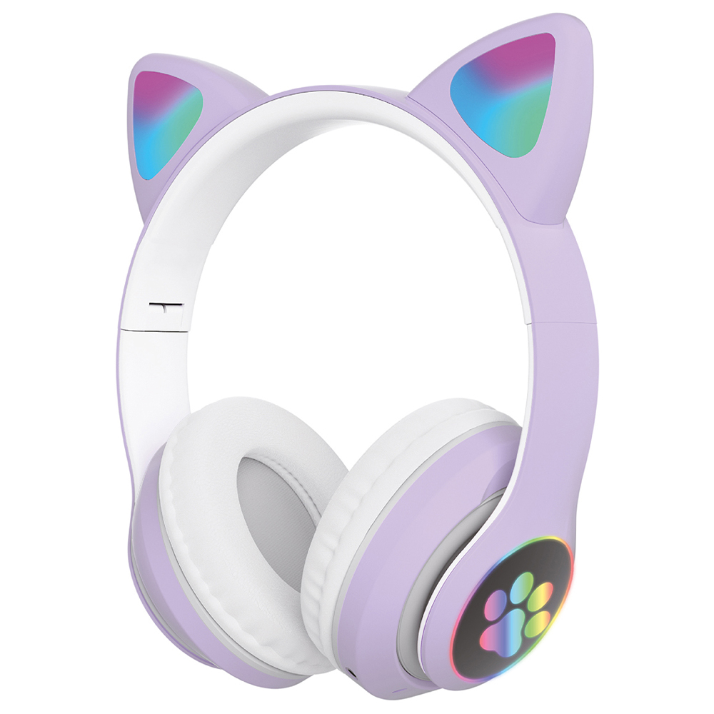 SUNIX Wireless 5.0 Stereo Kedi Kulak Üstü Bluetooth Kulaklık Lila