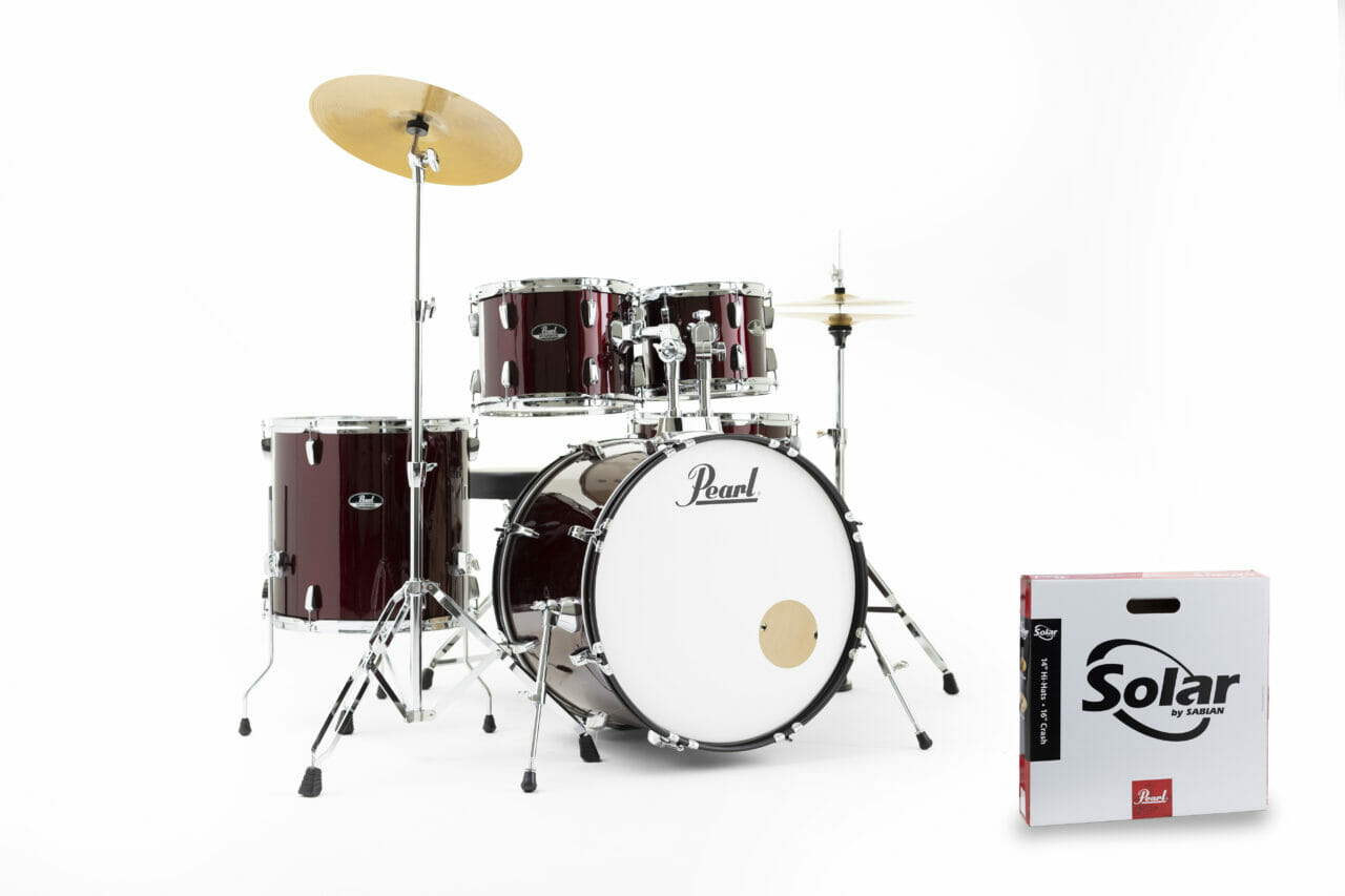 PEARL RS525SC/C91 Roadshow Şarap Kırmızısı 5 Parça (22B/10T/12T/16F/14S) Aksamlı ve Sabian Solar Zilli Akustik Davul Seti