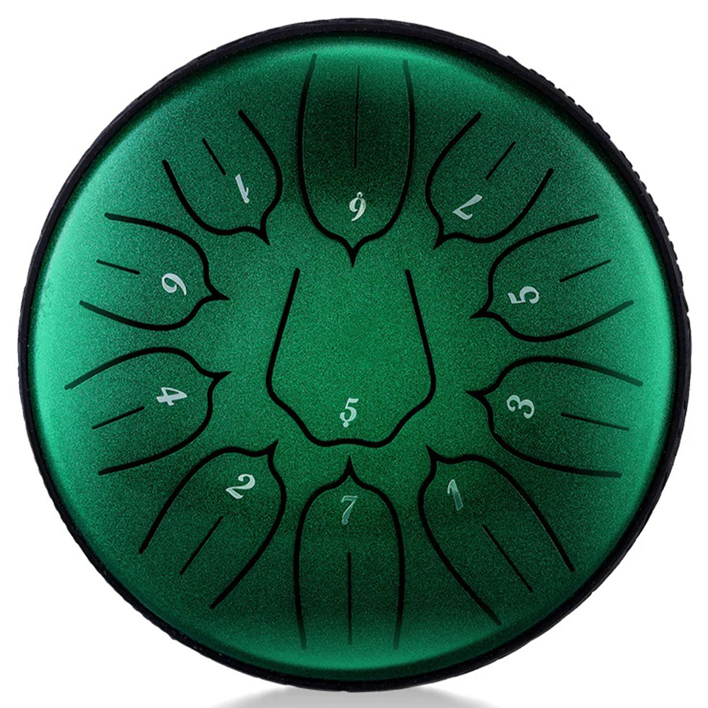 YOGIXO Tongue Drum V2 11 Notalı 6″ Lotus Desenli - Yeşil