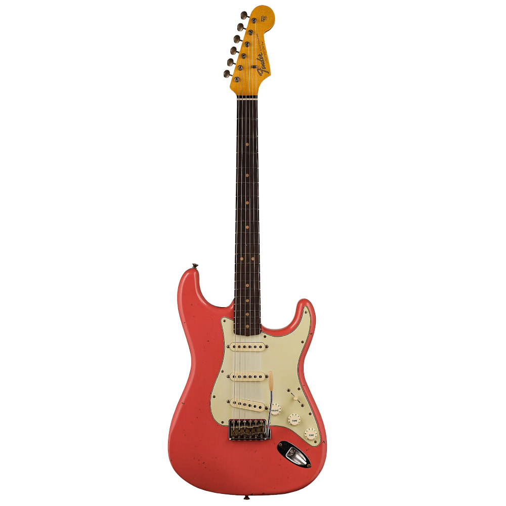 FENDER Custom Shop 1964 Stratocaster Gülağacı Klavye Journeyman Relic Faded Aged Fiesta Red Elektro Gitar