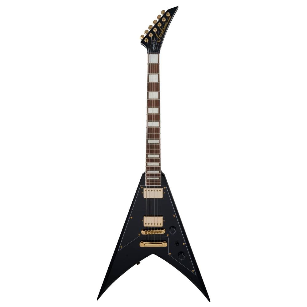 Jackson Scott Ian King V KVXT Laurel Klavye Gold HW Gloss Black Elektro Gitar