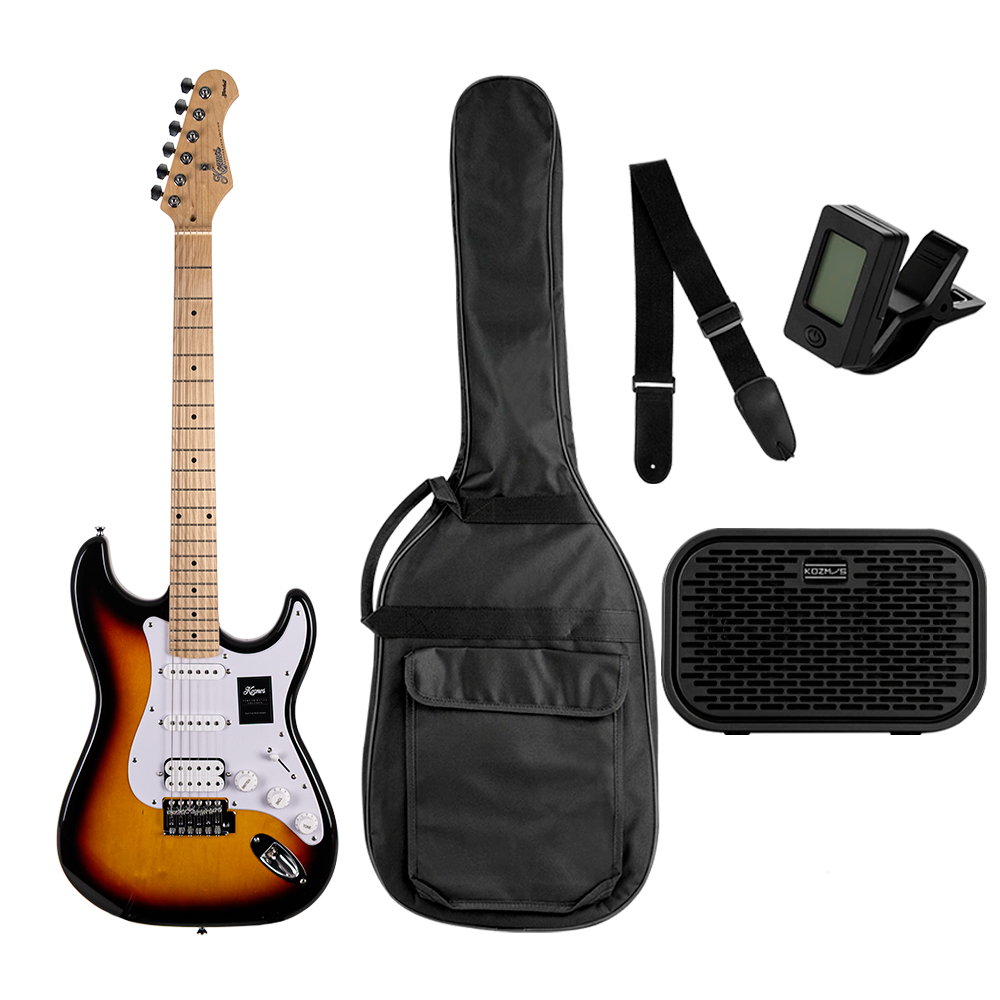 KOZMOS KGP-STG20HSS-3TS Sunburst Elektro Gitar + UNIQUE-MINI-BK 10W Amfi Başlangıç Paketi
