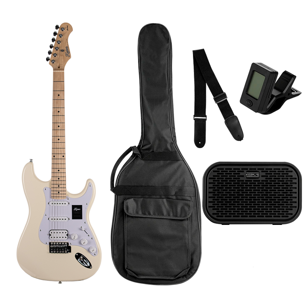 KOZMOS KGP-STG20HSS-OWH Beyaz Elektro Gitar + UNIQUE-MINI-BK 10W Amfi Başlangıç Paketi