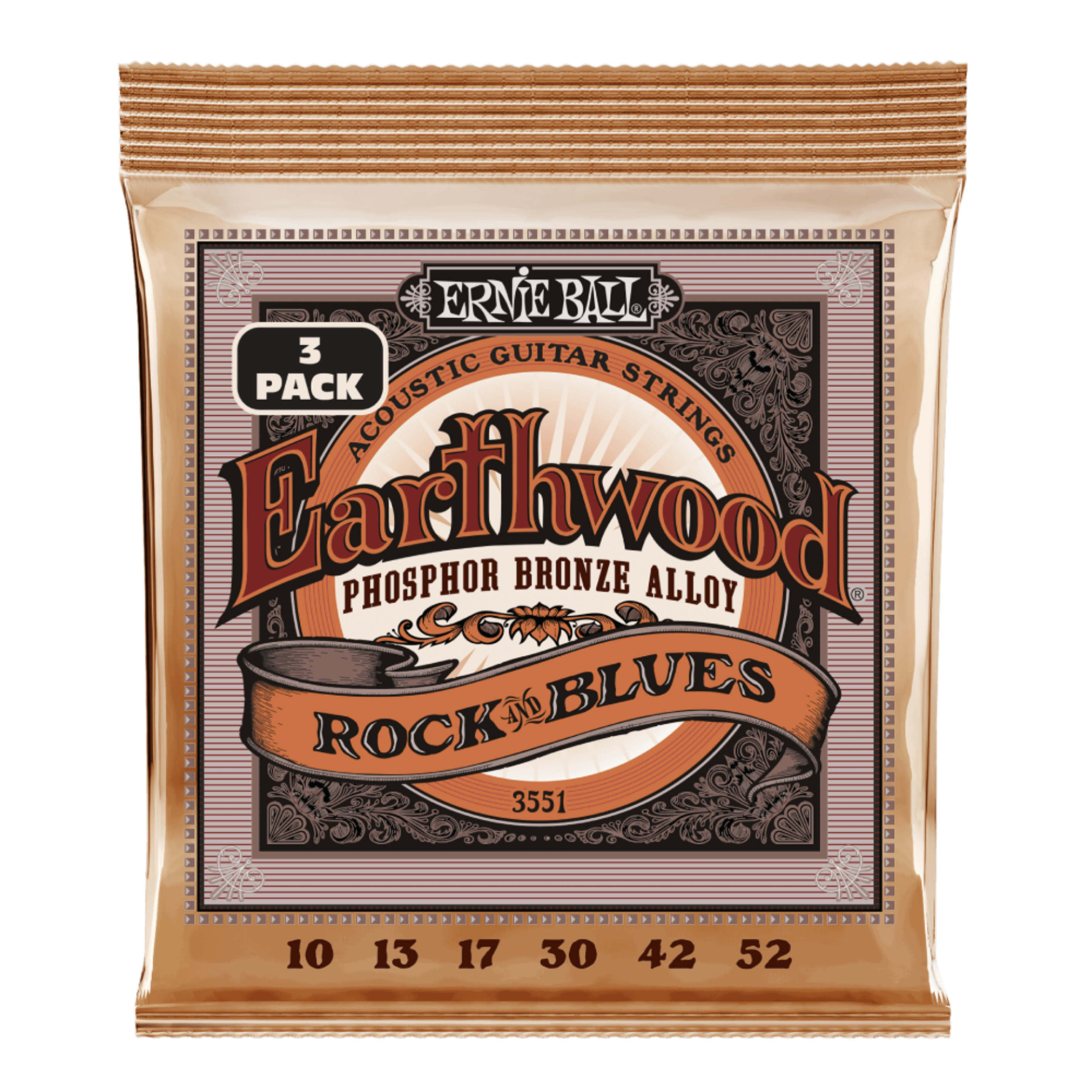 ERNIE BALL Earthwood Rock and Blues w/Plain G 10-52 Phosphor Bronze 3lü Paket Akustik Gitar Teli