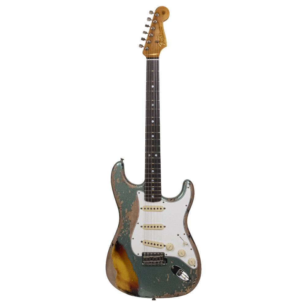 Fender Custom Shop 1965 Stratocaster Super Heavy Relic Gülağacı Klavye Super Faded Aged Sherwood Green Metallic over 3 Ton Sunburst Elektro Gitar