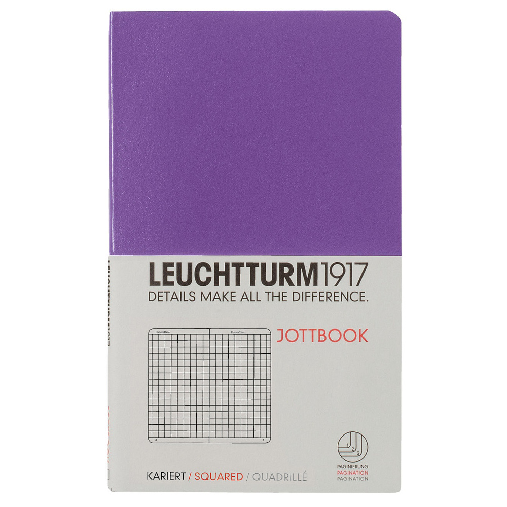 LEUCHTTURM Jottbook Not Defteri, Cep Boy (A6) Esnek Kapak, Kareli, Mor